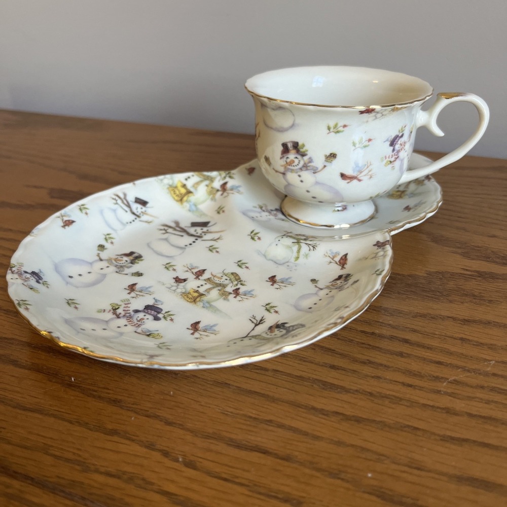 Grace's Teaware Snowman Tea And Toast Set Teacup And Snowman Plate Porcelain